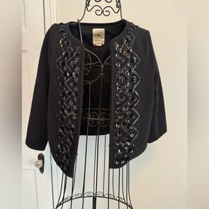 Eleven’s Black Embellished Open-Front Sweater Jacket